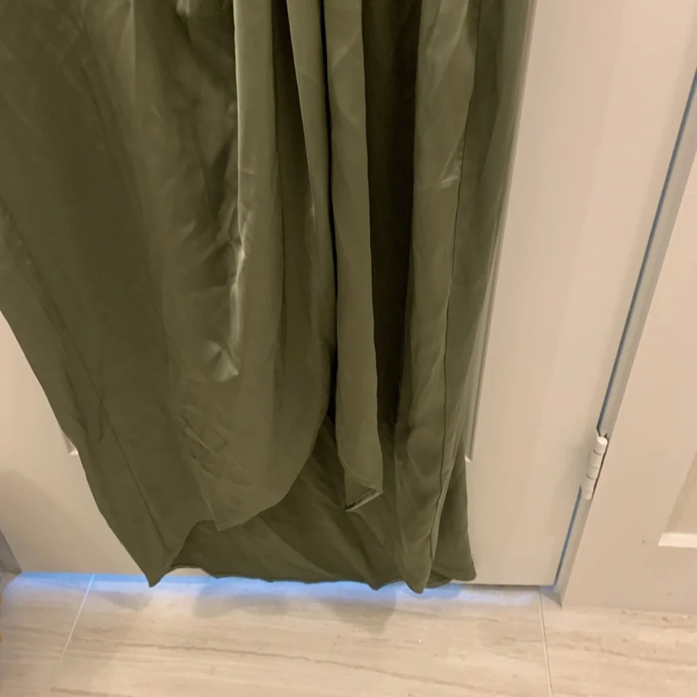 Elegant Olive Green Wrap Dress - Picture 3 of 5